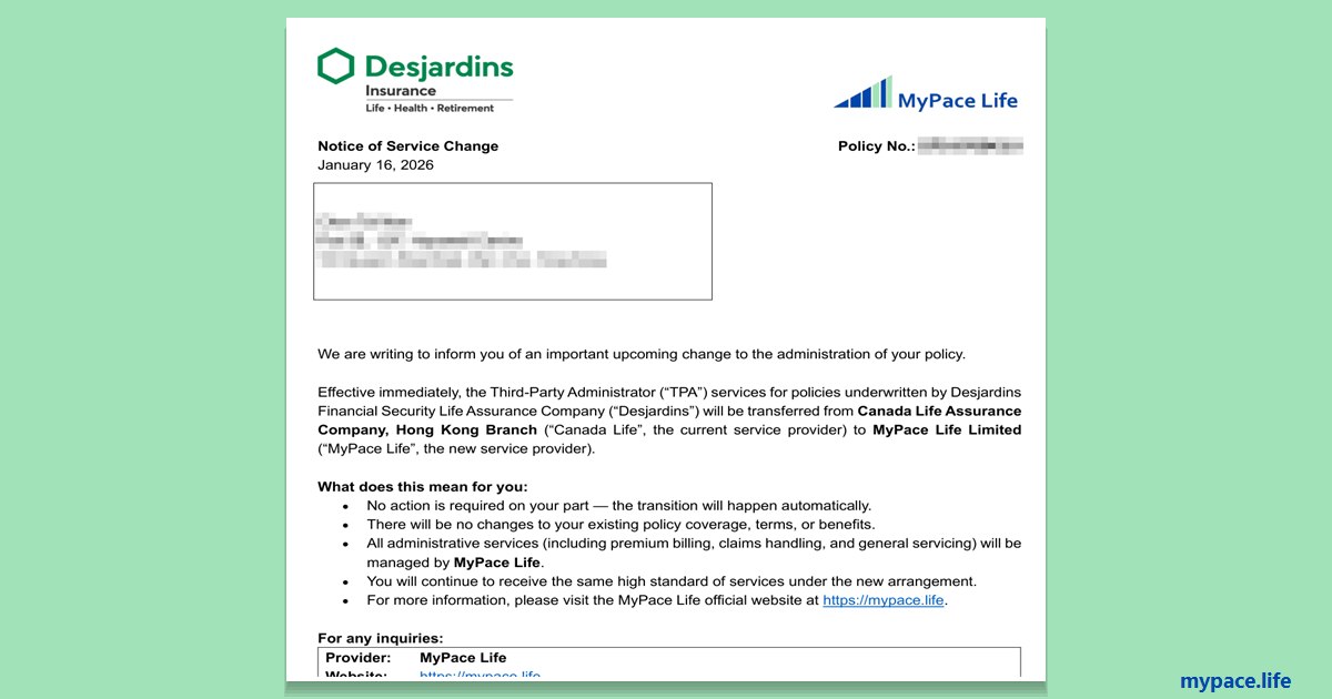Customer notice of service change to MyPace Life as TPA